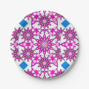 Mandala pattern, hot pink, black and white paper plate