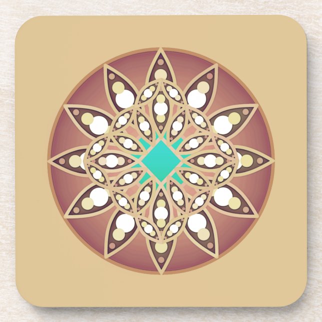 Mandala Pattern in Caramel and Chocolate Beverage  Coaster (Front)