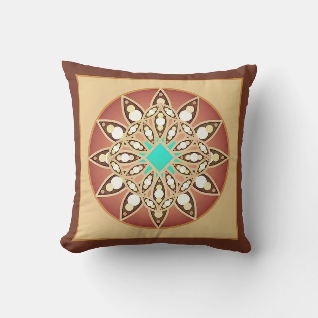 Mandala pattern in caramel and chocolate cushion (Front)