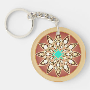 Mandala pattern in caramel and chocolate key ring