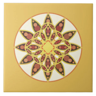 Mandala pattern in chocolate brown and gold tile