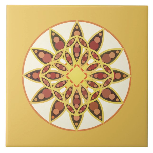 Mandala pattern in chocolate brown and gold tile (Front)