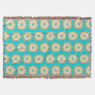 Mandala pattern in chocolate, tan and turquoise throw blanket