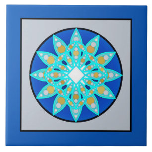 Mandala Pattern in Cobalt Blue and Grey / Grey Tile