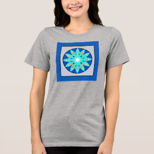 Mandala pattern in cobalt, grey and turquoise Tri-Blend shirt