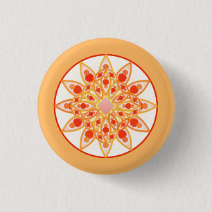 Mandala Pattern in Coral, Orange and Gold 3 Cm Round Badge