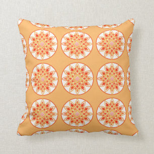Mandala pattern in coral, orange and gold cushion