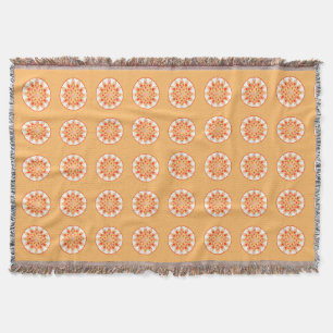 Mandala pattern in coral, orange and gold throw blanket