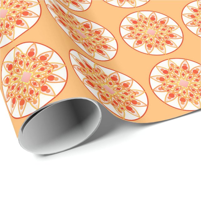 Mandala pattern in coral, orange and gold wrapping paper (Roll Corner)