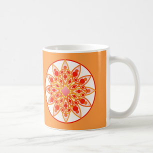 Mandala Pattern in Coral Orange and Mustard Gold Coffee Mug
