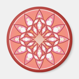 Mandala pattern in coral pink, burgundy and white magnet