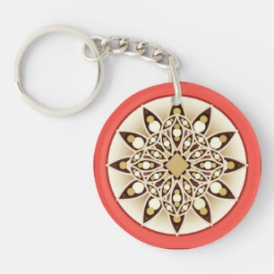 Mandala pattern in coral pink, chocolate and tan key ring