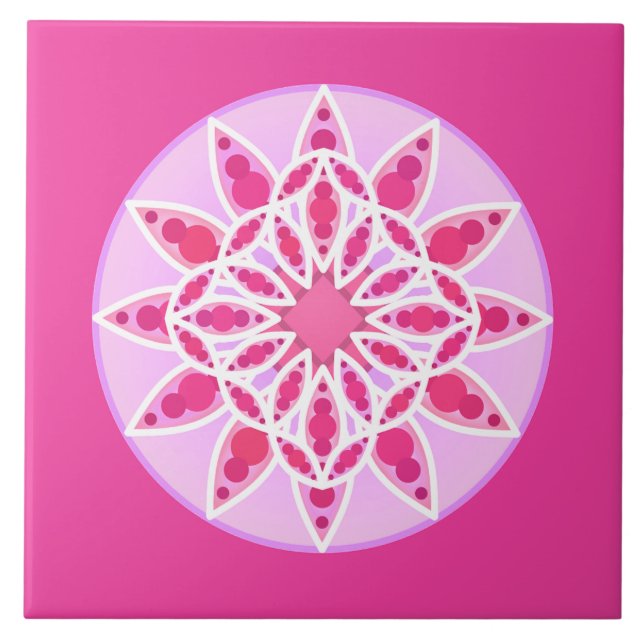 Mandala pattern in fuchsia pink and white  tile (Front)