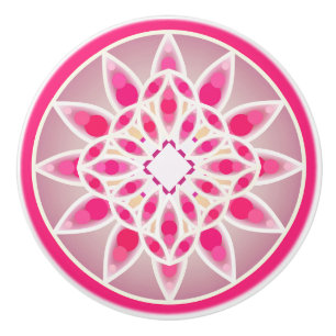 Mandala pattern in fuchsia pink, white and grey ceramic knob