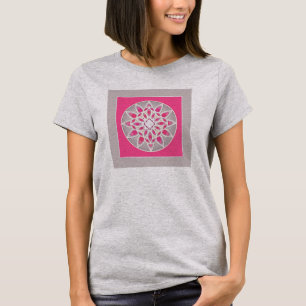 Mandala pattern in fuchsia pink, white and grey T-Shirt