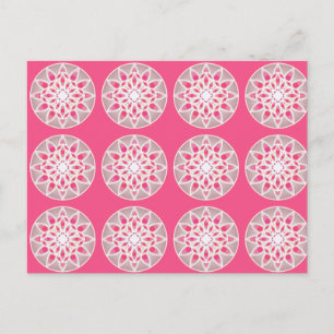 Mandala pattern in hot pink, white and grey postcard