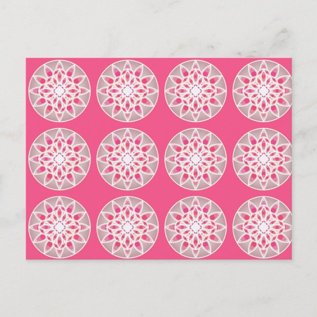 Mandala pattern in hot pink, white and grey postcard (Front)