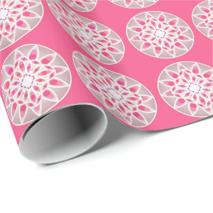 Mandala pattern in hot pink, white and grey wrapping paper