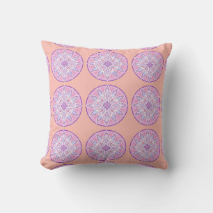 Mandala pattern in lavender, orchid and coral cushion