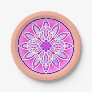Mandala pattern in lavender, orchid and coral paper plate
