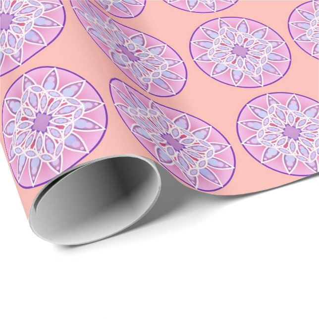 Mandala pattern in lavender, orchid and coral wrapping paper (Roll Corner)