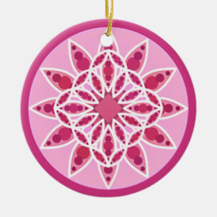 Mandala pattern in pink,  fuchsia and white ceramic tree decoration