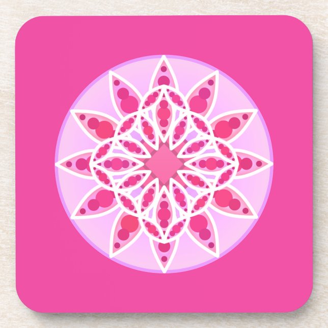 Mandala Pattern in Pink, Fuchsia and White Coaster (Front)