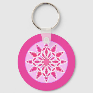 Mandala Pattern in Pink, Fuchsia and White Key Ring