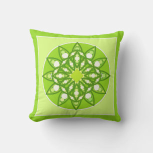 Mandala pattern in shades of lime green cushion