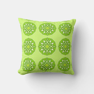 Mandala pattern in shades of lime green cushion