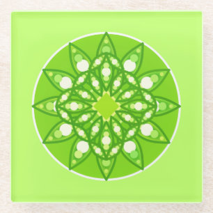 Mandala Pattern in Shades of Lime Green Glass Coaster