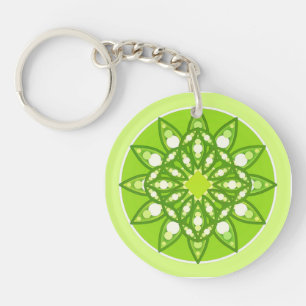Mandala pattern in shades of lime green key ring