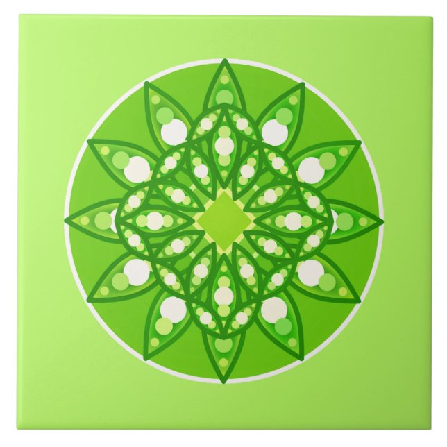 Mandala pattern in shades of lime green tile (Front)