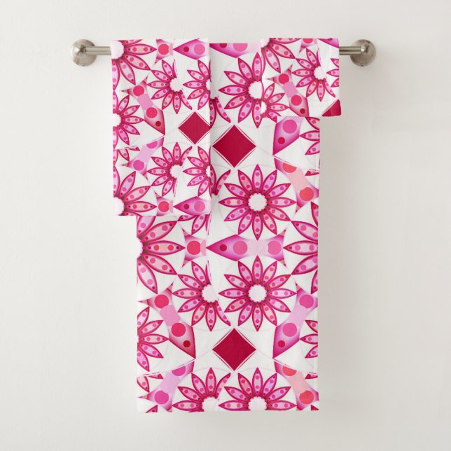 Mandala Pattern in Shades of Pink, Maroon Bath Towel Set (Insitu)