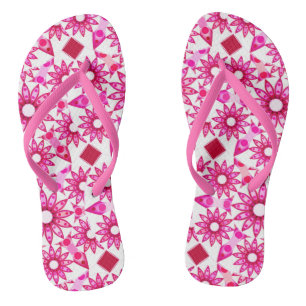 Mandala pattern in shades of pink, maroon flip flops