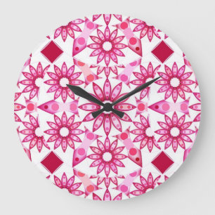 Mandala pattern in shades of pink, maroon large clock