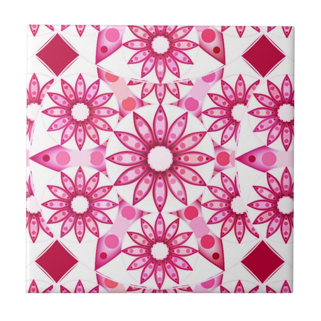 Mandala pattern in shades of pink, maroon tile (Front)