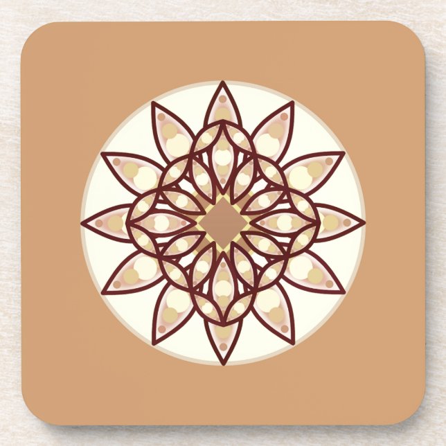 Mandala Pattern in Tan and Chocolate Brown  Coaster (Front)