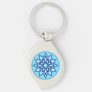 Mandala pattern in turquoise, cobalt & white key ring
