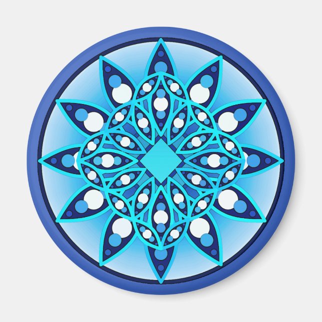 Mandala pattern in turquoise, cobalt & white magnet (Front)