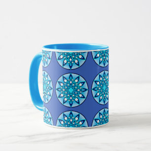 Mandala pattern in turquoise, cobalt & white mug