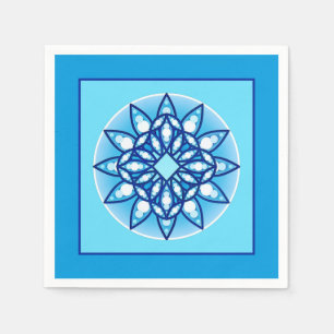 Mandala pattern in turquoise, cobalt & white napkin