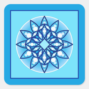 Mandala pattern in turquoise, cobalt & white square sticker