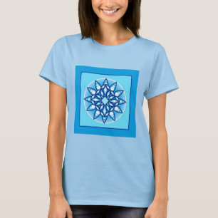 Mandala pattern in turquoise, cobalt & white T-Shirt