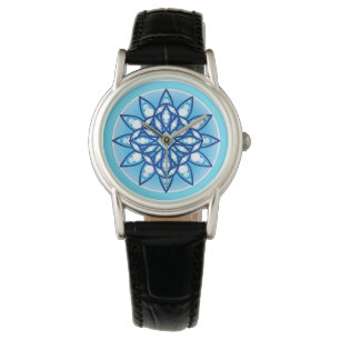 Mandala pattern in turquoise, cobalt & white watch