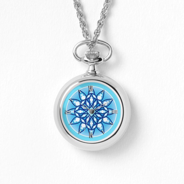 Mandala pattern in turquoise, cobalt & white watch (Front)