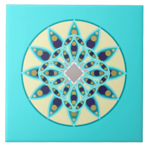 Mandala pattern in turquoise, cream, and navy tile
