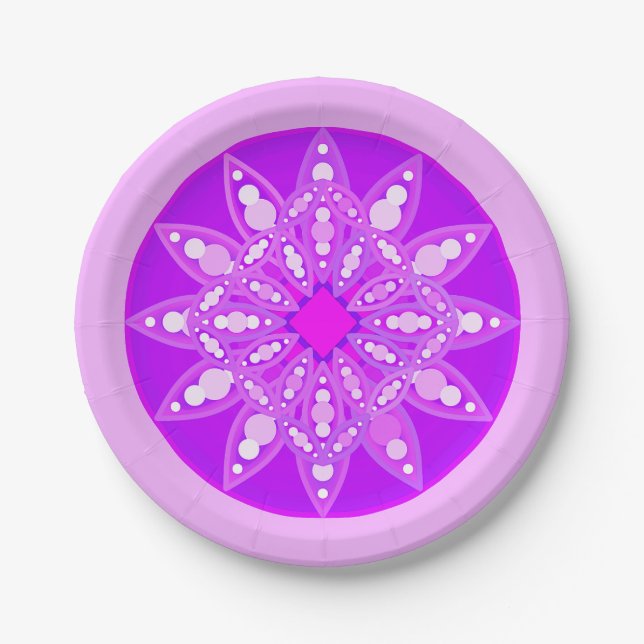 Mandala pattern in violet, orchid and pink paper plate (Front)