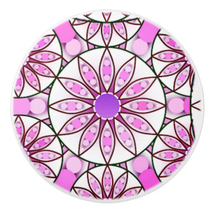 Mandala pattern, lavender, pink, hot pink, white ceramic knob