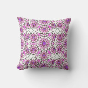 Mandala pattern, lavender, pink, hot pink, white cushion